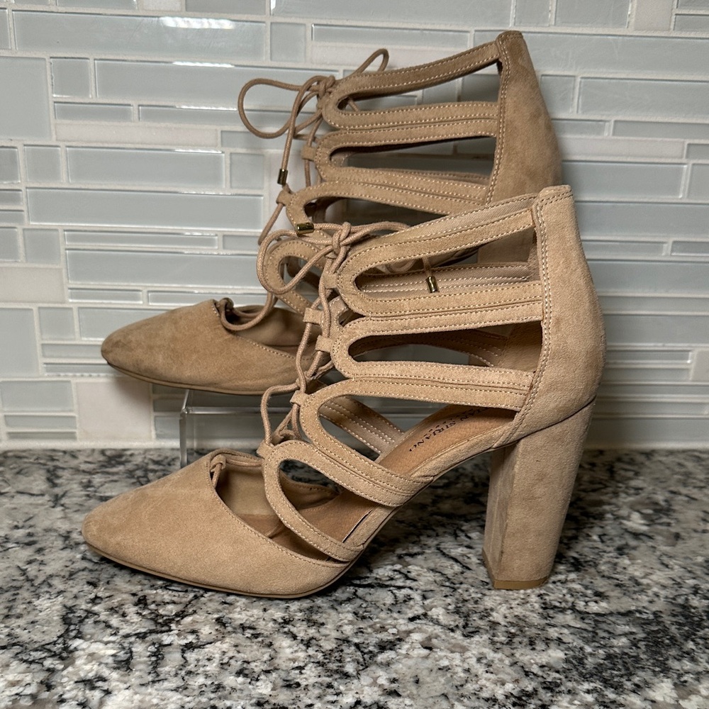 Christian Siriano Tan Strappy Lace Up Heels - 12